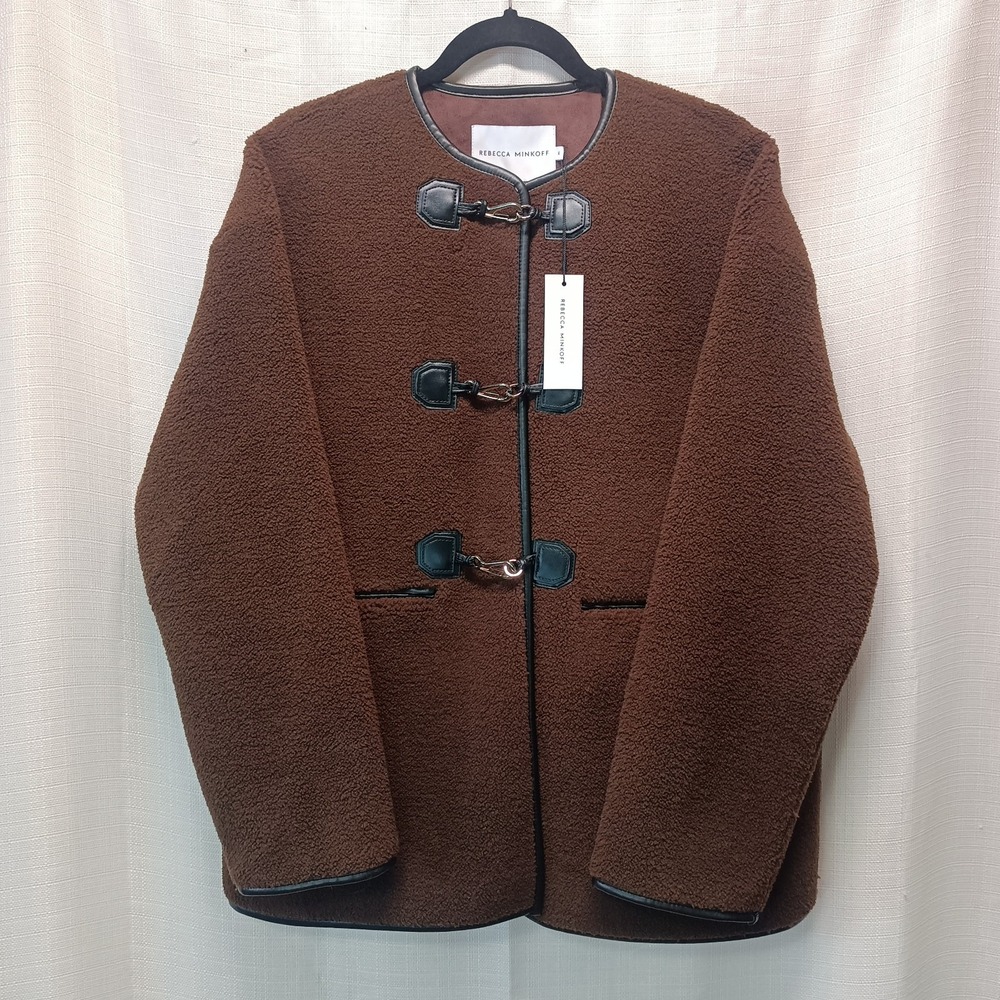 Rebecca Minkoff Women's M‎ Shearling Toggle Jacket Chocolate Brown NWT